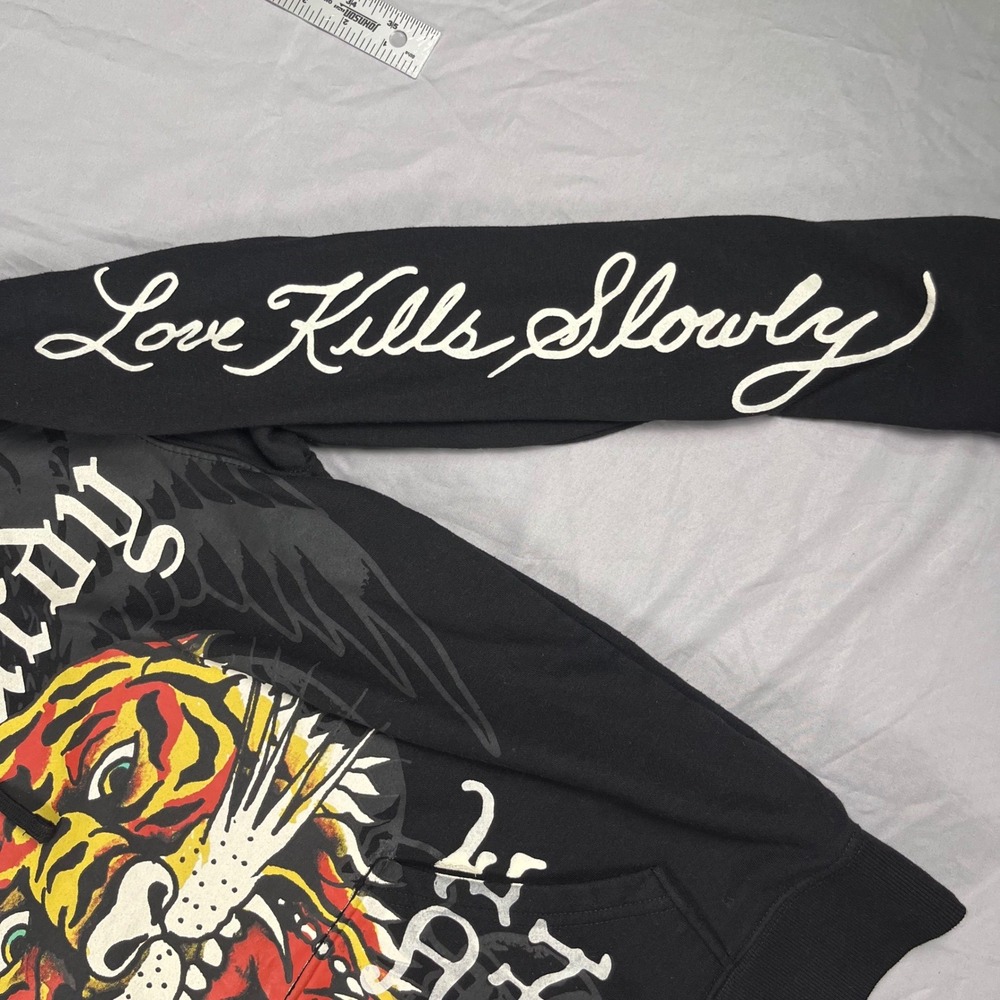 Ed Hardy Mens Tiger Love Kills Slowly Y2K Black Graphic Hoodie EHM1300-52 Medium - Picture 6 of 14